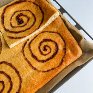 fluffy cinnamon roll sheet pan pancakes